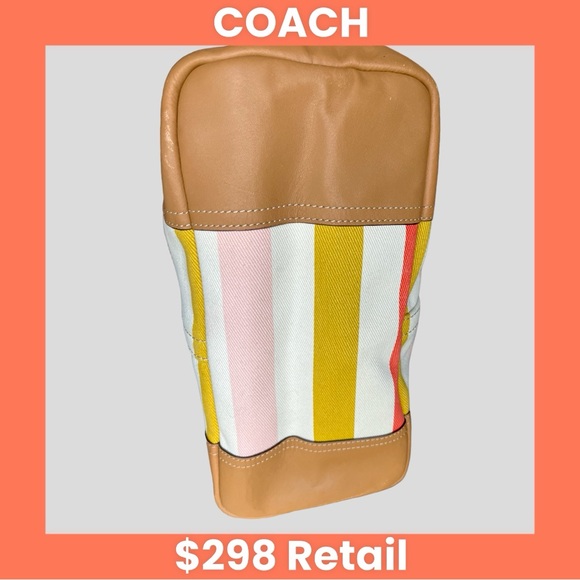 COACH F30041 Hadley Multistripe Canvas/Leather Medium Size Tote Bag EUC - Picture 7 of 12